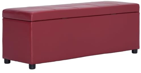 Nusvialune bänk med förvaringsfack 116 cm vinröd konstläder sittkista, hallbänk med stoppning för sovrum entré garderob och vardagsrum