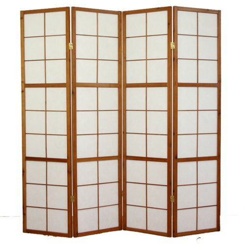 Paravent Japonais Shoji en Bois Brun de 4 pans L176 x H175 x P2 cm -PEGANE-