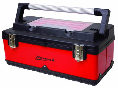 Homak Metal and Plastic Hand Carry Toolbox with Aluminum Handle, Red, 26 Inches