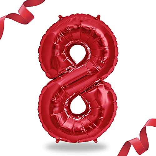 FUNXGO Folienballon Zahl in Ro t- Riesenzahl ca.100cm Ballon - Folienballons für Luft oder Helium als Geburtstag, Hochzeit, Jubiläum oder Abschluss Geschenk, Party Dekoration (Rot [ 8 ])