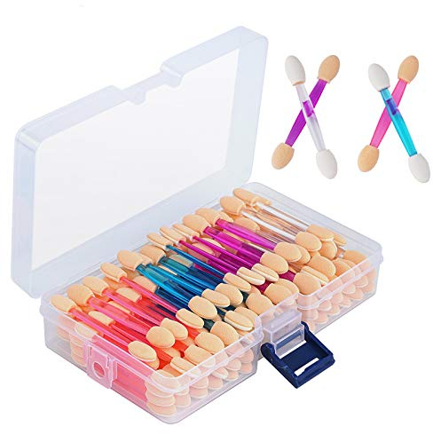 Cuttte 120PCS Disposable Dual Sides Eye Shadow Sponge Applicators with Container, 4 Colors Eyeshadow Brushes Makeup Applicator