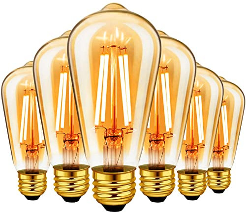 LVWIT Edison Vintage Glühbirne E27 ST64 6.5W, 685LM, 2500K Warmweiß Ideal für Nostalgie und Retro Beleuchtung im Haus Café Bar (6er Pack)