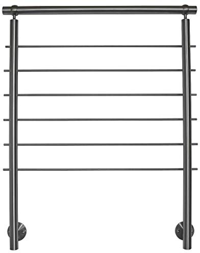 TIBU Edelstahl Geländer Handlauf für seitliche Montage 0,8m - 5,95m für Treppe Balkon Terrasse mit waagerechte Streben - Variante: Länge 160 cm mit 2 Pfosten und 6 Streben Seitenabstand 10mm