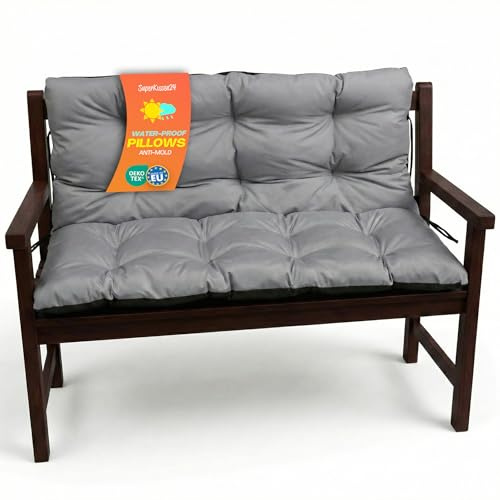 SuperKissen24. Sitzkissen Bankkissen Bankauflage für Gartenbank - 100x50 cm und Rückenlehne 100x60 cm - Outdoor und Indoor - grau
