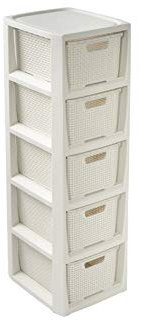 BranQ - Home essential Regal in Rattan Design, Creme, 5 Körben