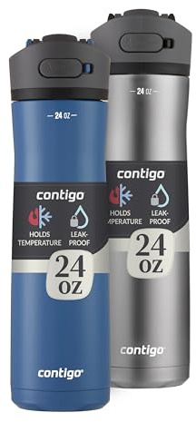 Contigo Ashland Chill 2.0, 2-Pack, 24oz, Stainless Steel with Straw and Handle, Dual Insulated for Cold and Hot Drinks, Blue Corn and Stainless Steel