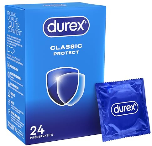 Durex ESSENTIAL - 24 Préservatifs Extra Lubrifiés - Confort et Sécurité - Blanc - 24 Unité