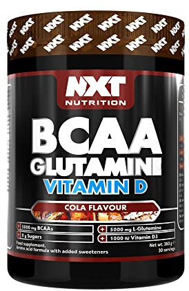 NXT Nutrition BCAA, Glutamine & Vitamin D | BCAAs Amino Acids with Vitamin D3 and L-Glutamine - for Recovery, Gut Health and Muscle Protein Synthesis | 360g - 30 Servings (Cola)