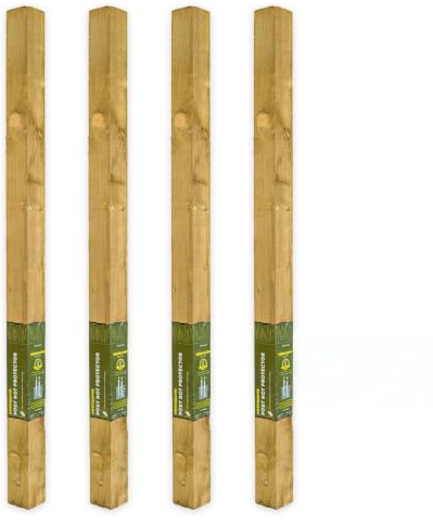 Postsaver Rot Protected Wood Fence Post 4x4 | Pressure-Treated Timber Post for Gardening | Decay-Protected with Postsaver Dual-Layer Rot Protector | 20-Year Guarantee | Pack of 4 | 8 Ft. Long