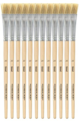 Idena 90102 - Pinceles de cerda, tamaño 20, con mango de madera sin pintar, juego de 12, pinceles para escolares artistas aficionados