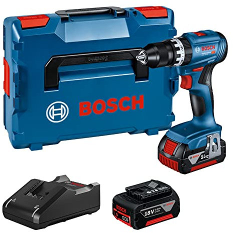Bosch Professional 18V System Akku Schlagbohrschrauber GSB 18V-45 (Drehzahl 1.900 min⁻¹, inkl. 2x 3.0Ah Akku, GAL 18V-40, L-BOXX)