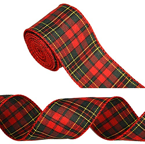 Christmas Buffalo Plaid Ribbon Plaid Wired Edge Ribbon for Christmas Tree Bow Wreath Decoration(color1)
