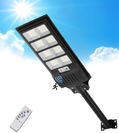 Sararoom 400W Lampione Solare Led Esterno con Telecomando, 50000 LM Lampada Stradale con Sensore di Movimento, 6500K IP65 Impermeabile Faretto, Faro Pannello Solari Luce per Giardino Cortile Garage