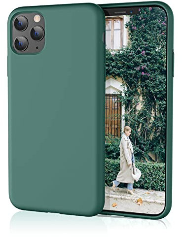 HiiVeet Silicone Case Compatible with iPhone 11 Pro Max Case 6.5 Inch, Soft Ultra Slim Protective Shockproof Liquid Silicone Phone Case with Anti-Scratch Microfiber Lining,Pine Green