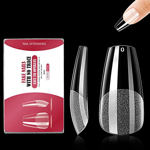 500 Pièces Faux Ongle,Faux Ongles en Gel,Faux Ongles Capsules,Kit Pose Ongles,Couverture Complète,12 Tailles,Pour Manucures à Domicile Et Salons De Manucure(Cercueil Medium)