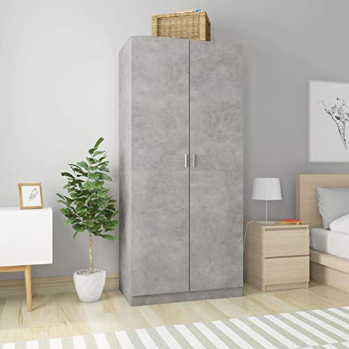 Keketa Garderob med 2 dörrar garderobsskåp sovrumsskåp hallskåp garderob med stort fack för sovrum vit betonggrå 90 x 52 x 200 cm trämaterial