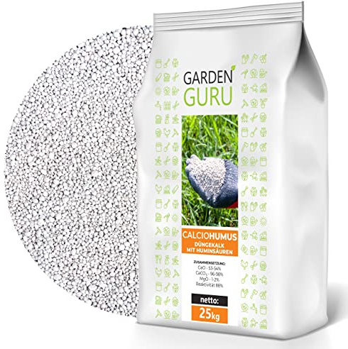 GardenGuru Rasenkalk CalcioHumus Gartenkalk mit Humussäuren 25 kg Kalk Düngekalk Granulat Rasendünger Ideal für den Streuwagen