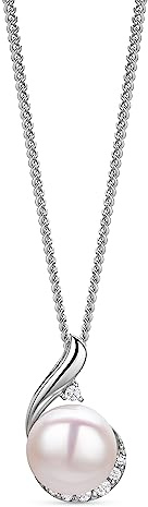 Orovi Collier Femme - Argent Sterling 925 - Collier Perle, Chaine Argent 925, Pendentif Perle blanche et Pierres de Zircone, Bijoux Femme, Bijou Hypoallergénique, Fait Main - Boite a Bijoux incluse