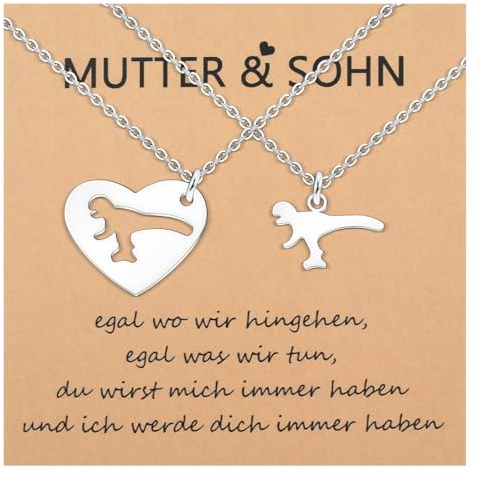 CheersLife Mutter-Sohn-Kette: 2 Stück Dinosaurier-Halsketten für Mama und Sohn – zum Geburtstag, Schulabschluss, Erster Schultag oder Weihnachten
