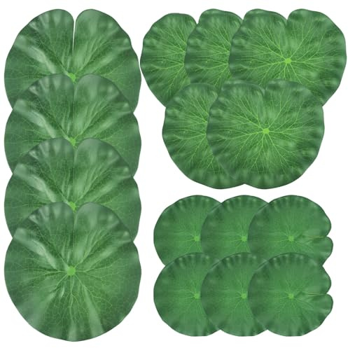 SHEHARUHI Künstliche Lotusblätter, realistische Lilien-Pads für Teiche, schwimmende Schaumstoff-Lotusblätter für Terrasse, Koi, Fisch, Teich, Pool, Aquarium, Dekoration, 15 Stück