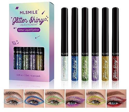 Kit de fard à paupières Liquid Glitter,6stylos Eyeliner Metallic Glitter, Stick de fard à paupières liquide Glitter, ensemble de crayons à paupières colorés longue durée Metallic Glitter (A)
