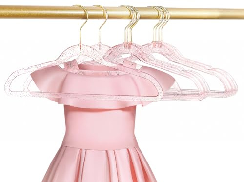 YEBIAO Baby Glitter Hanger 20 Pack,13.97 Kids Toddler Hangers for Closet, Pink Sparkling Plastic Baby Clothes Non-Slip Space Saving Hangers for Dress Up,Large Girl's Pink Hanger