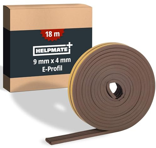 HELPMATE – Cinta de sellado autoadhesiva para ventanas y puertas – Burlete para aislar ranuras de 2 a 3,5 mm de ancho – Cinta de sellado 9 x 4 mm (Perfil E | 18 metros | Marrón)