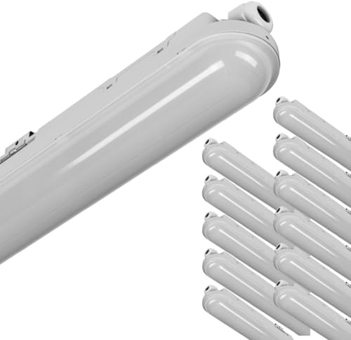 Proventa LED Feuchtraumleuchte 120cm IP65 – neutralweiß 18W & 2500lm – 12er Pack Feuchtraumlampe für Garage, Werkstatt, Keller, Carport – LED Wannenleuchte mit festem Leuchtmittel