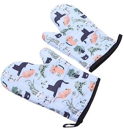 PRETYZOOM 2pcs Heat Resistant Oven Mitts Baking Gloves Set Made of Cotton Cloth with Protective Heat Resisting Function for Serving and Microwave Oven Use