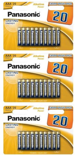 Panasonic, AAA batterien, 20 Stück, Micro, LR03, Alkaline, 1.5V, Auslaufschutz, 7 Jahre bei Lagerung, am besten für Fernbedienungen, Waagen, Uhren, langlebige, verlässliche Energie