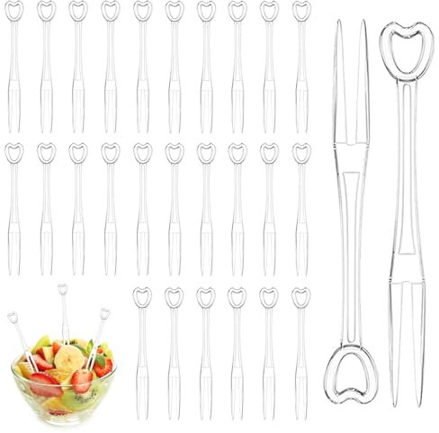 GIONAR Obstgabel Plastik, 200 Stück Mini Gabeln für Desserts, Herzform Kuchengabeln, Exquisite Obstgabeln, Ideal zum Dekorieren von Kuchen, Desserts und als Partyzubehör