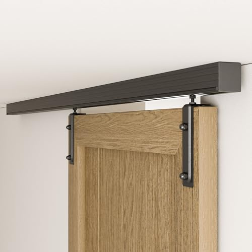 BONIKLUBA 5FT/152.4cm Schiebetürbeschlag Box Rail Kastenschiene Deckenmontage Schiebetür, Schwerlast-Stahl Laufschiene für für Eine 76cm Breite Innen- oder Außentür (Ohne Tür)