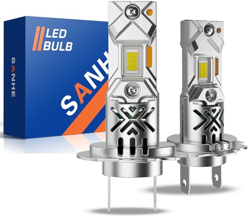 SANHE Bombillas H7 LED Coche 20000LM 6500K Blanco Frío Faros Lampara LED, H7 Luz Alta y Baja, 1:1 Mini Reemplazo Halógeno, Plug & Play (2 PCS)