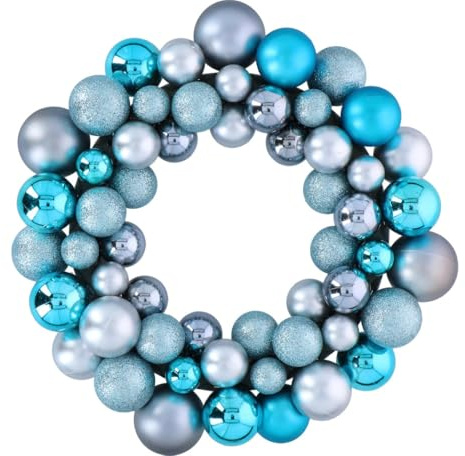 BAKAJI Ghirlanda Natalizia Fuoriporta con Palline, Coccarda Corona Ornamento di Natale con 55 Sfere Fuori Porta, Decorazione Addobbo Natalizio Esterno e Interno Multiuso (Blu e Argento)