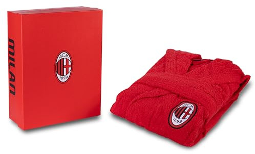 hermet Milan, Accappatoio con Cappuccio, Accappatoio Bambini e Ragazzi, Unisex, in Spugna 380 gsm, 100% Cotone, Logo del Milan Lato Cuore, Taglia 4/6 Anni