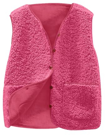Wyongtao Teddy Fleece Gilet for Women Sleeveless V-neck Button Down Vest Sherpa Fluffy Waistcoat Coat Solid Color Lightweight Cozy Gilets Ladies Winter Soft Jacket with Pockets Fur Fuzzy Coat Outwear