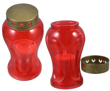 OFFSCH 2 Pezzi Candela Commemorativa Per Cimitero Decorazione Tomba Candele Decorative Tradizionali Plastica Rossa Luce Tremolante Lanterne Decorative