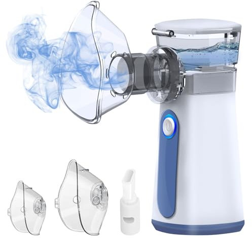 Inhalationsgerät für Kinder und Erwachsene - NEEMOSI Inhalator Vernebler Baby, Ultraschall Inhaliergerät für Erkältung, Inhalationsgerät mit Mundstück und 2 Maske(Blau)
