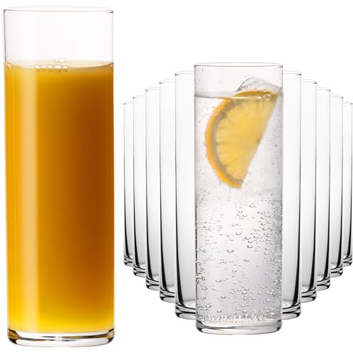 PLATINUX Lot de 12 verres droits 240 ml (max 200 ml) en verre - Verres à jus de fruits - Verres à eau hauts - Passe au lave-vaisselle