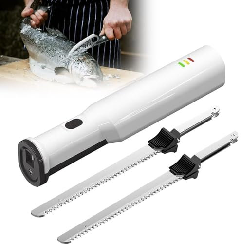 ELIKBH Cuchillo para trinchar eléctrico inalámbrico, Cuchillo para Cortar Carne inalámbrico, Cuchillo para trinchar eléctrico, con 2 Cuchillas de Acero Inoxidable, para tallar Pan
