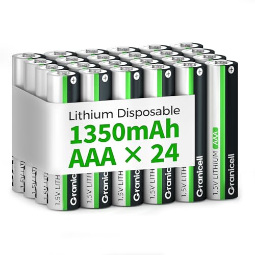 Granicell Paquete de 24 Pilas AAA de Litio 1350 mAh 1,5V, No Recargables, Mayor Vida Útil, Ideal para Cámaras, Mandos a Distancia y Linternas LED