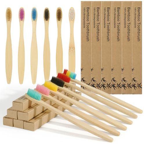 Vicloon Bamboo Toothbrushes for Adults Kids, Family 12 Pack Eco Friendly Natural Wooden Toothbrush, Organic Biodegradable Handle BPA Free Tooth Brushes with Soft Bristles, 6 Adults 6 Kids