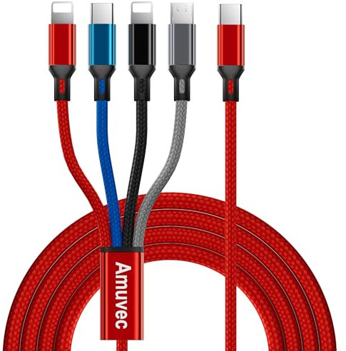Amuvec USB C to Multi Charger Cable 3A/1.2M, 4 in 1 Braided Fast Charging Cord with 2*iP Type C Micro USB Connector, for Phone, Samsung Galaxy S23 S22 S10 S9 Plus, Huawei, Sony, Moto, Xiaomi, LG, PS5
