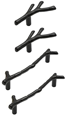 Lurrose 4 Tiradores de Muebles Fáciles de Desmontar Negro y Resistentes al Desgaste de Aleación de Zinc en Forma de Rama Diseño Delicado y Liso para Armarios y Cajones