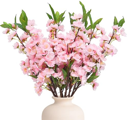 Künstliche Blumen, 5 Stück Kirschblüten Kunstblumen Wie Echt Frühling Dekoblume, Künstliche Kirschblütenzweige Deko, Rosa Kirschblüten Kunstblume für Balkon Vase Garten Party Büro Hochzeit Dekoration