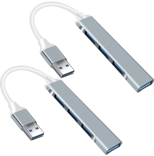 USB Hub 3.0 | 4-Port Ultra Slim Data Hub Splitter Extension Hub | Dock Adapter for Keyboard Mouse Flash Drive Printer | Multi USB Cable Lead USB Switch (2 * USB Silver)