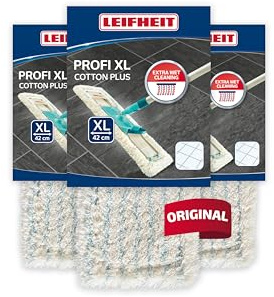 Leifheit Housse Lave-Sol Profi XL Coton Plus, Lot de 3, Carrelage | Mélange coton et fibres spéciales, absorbant et décolle la saleté, lavable 400 fois à 60 °C, pour sols en pierre