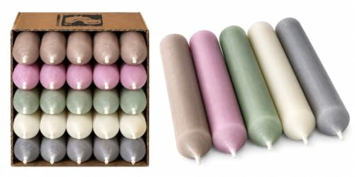 Kerzenfarm Hahn kurze Stabkerzen Bunt - Kerzenset 25 Stück - Premium Qualität Made in Germany - 22mm Durchmesser, 10cm Länge bunte Kerzen durchgefärbt - Stabkerzen pastellfarben - Tafelkerzen Set 2