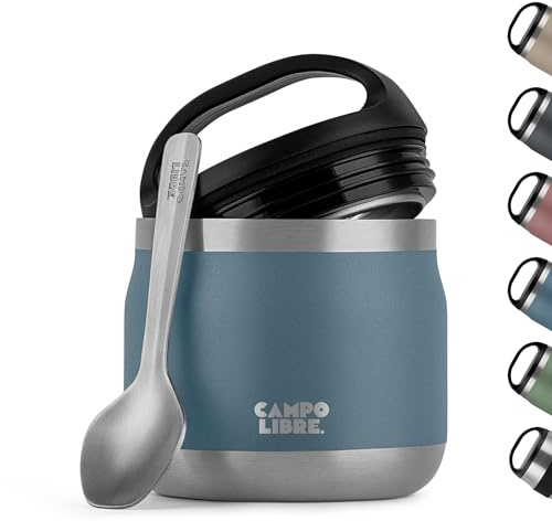 Campo Libre.® Lotta, Thermobehälter für Essen, Edelstahl Thermobecher Essen mit Löffel, Warmhaltebehälter Essen, Mueslicup oder Babybrei Warmhaltebox, Thermo-Essensbehälter, Blue, 400ml