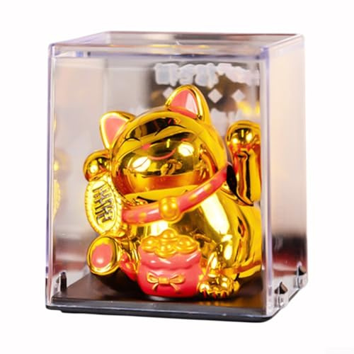 Adorno de gato de la suerte alimentado por energía solar para decoración de coche y oficina, bonita figura de gato agitando para el hogar y el escritorio (dorado)